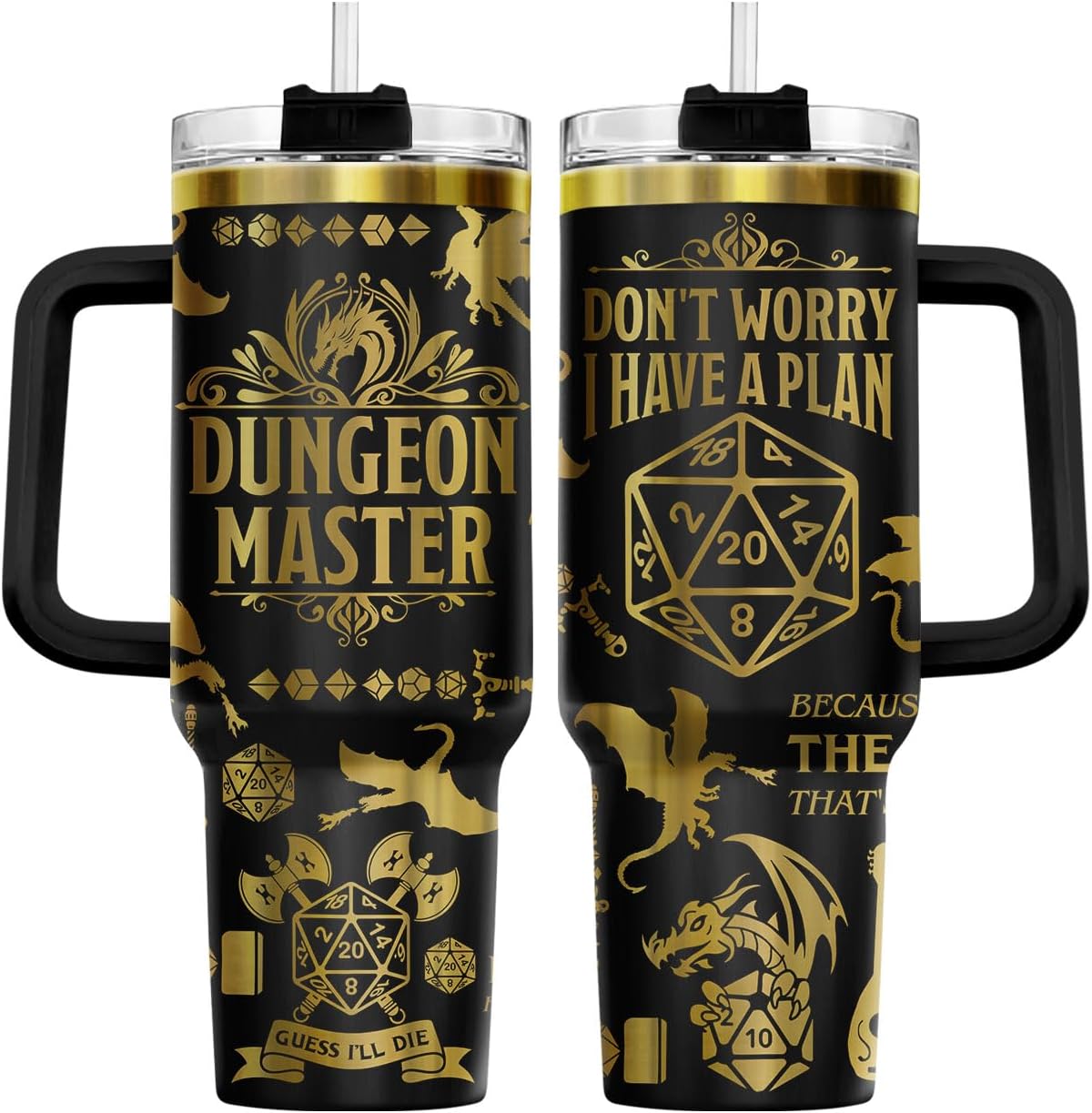 34HD Lord Fantasy Adventure - Vaso de café con aislamiento de acero inoxidable de 40 onzas, taza de viaje con asa y tapa para pajilla, segunda taza de café, regalos para amantes de los libros