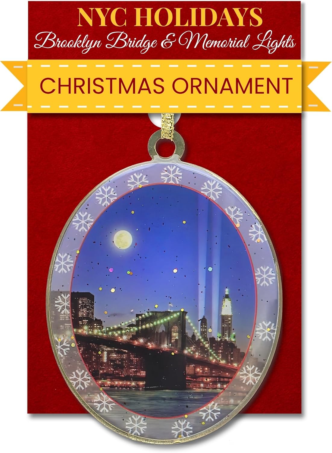 Adorno Love Bridge in Central Park Winter New York, coleccionable de Navidad de Nueva York, latón de doble cara con purpurina y epoxi, caja de regalo, 2.5 x 3 pulgadas por ArtMalore