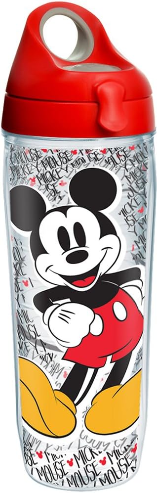 Tervis Disney - Vaso con estampado de nombre de Mickey Mouse con envoltura y tapa roja, 24 onzas, transparente, 1 unidad (paquete de 1)
