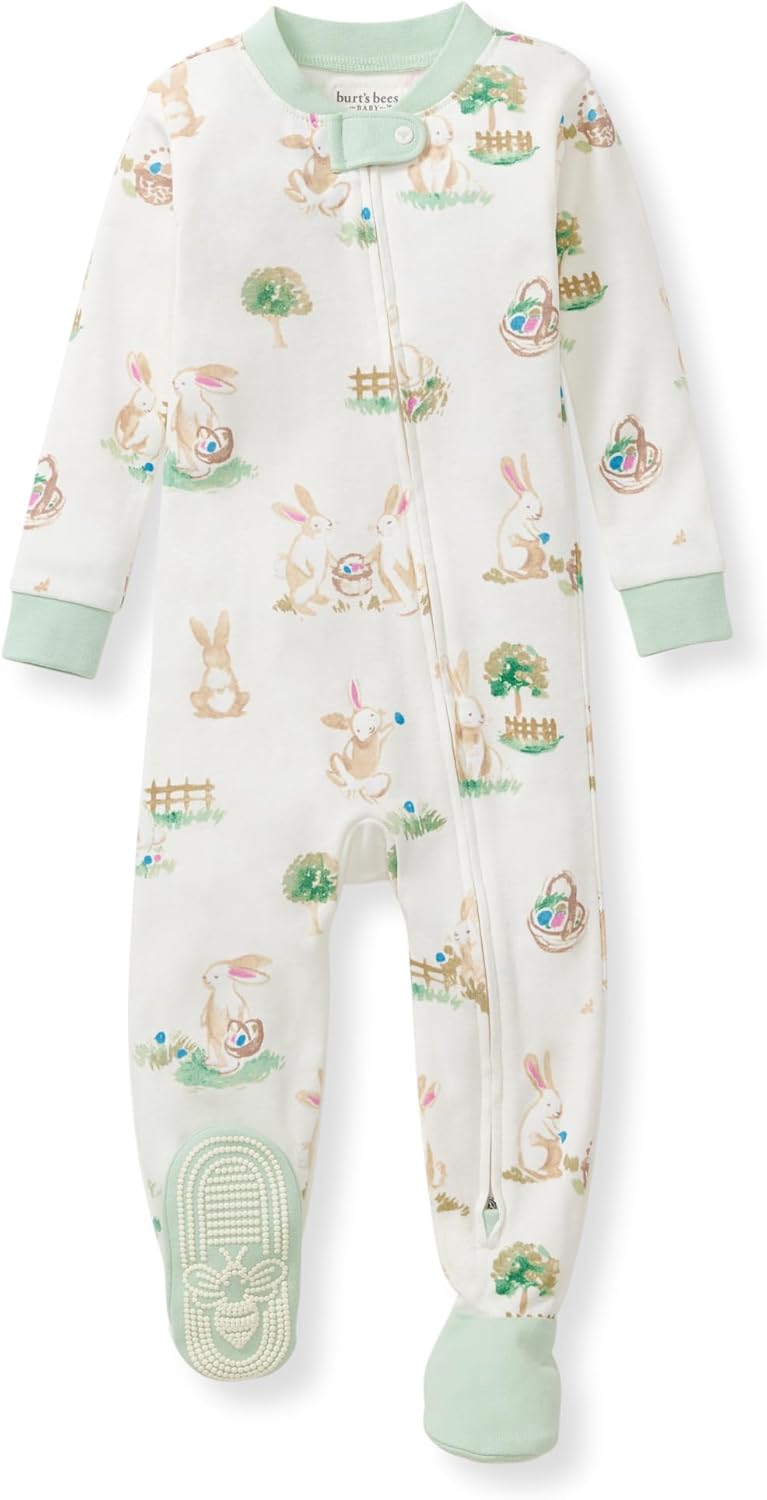 Burt's Bees Baby Pijama de algodón orgánico para niños, ajuste cómodo con pies | Convenient 2-way zip front sleeper pajama is equipped with non-slip bee grips for active littles on the move