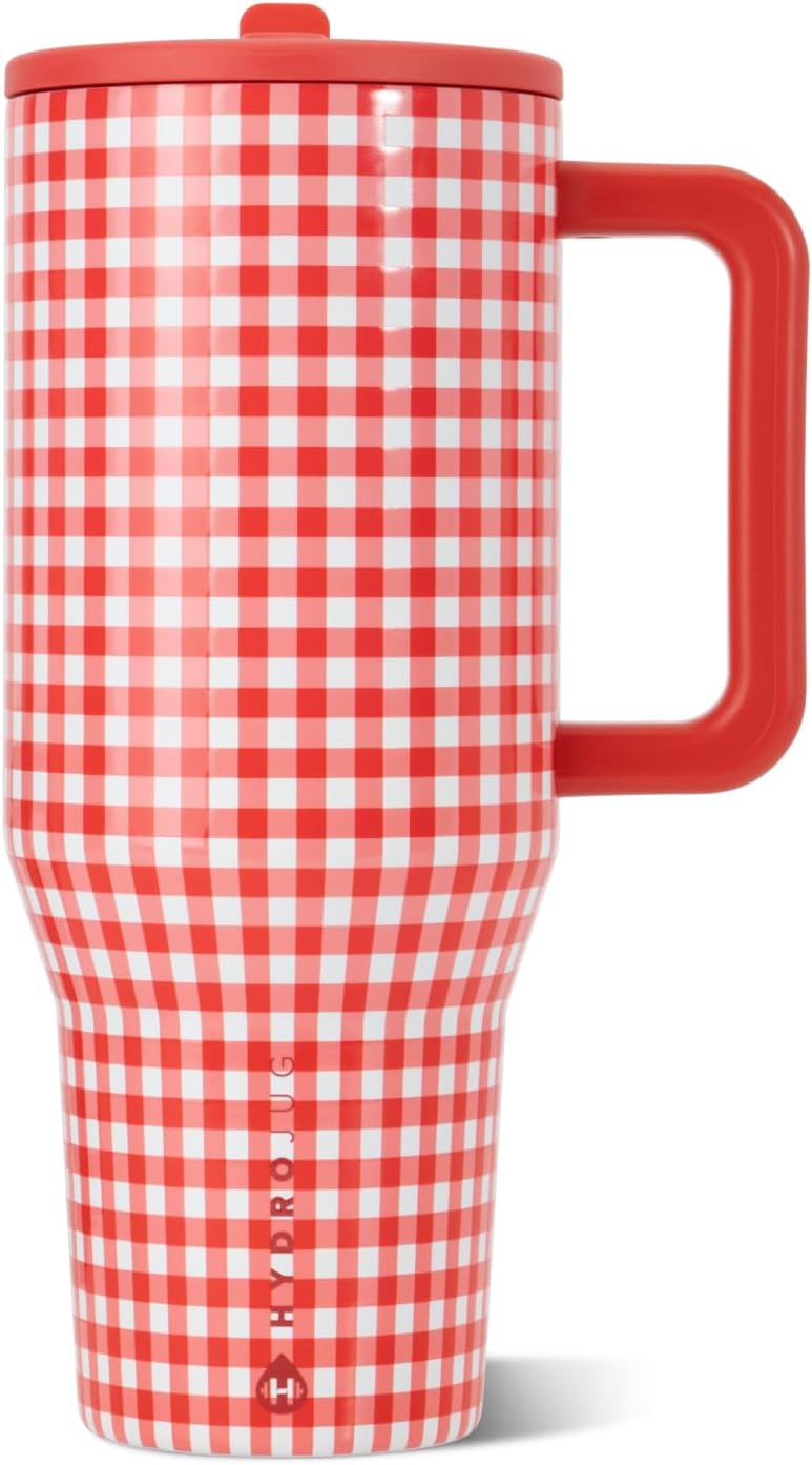 HydroJug Traveler - Botella de agua 32 oz con asa y pajilla abatible, apto para soporte para vasos, resistente a fugas, reutilizable, aislado, acero inoxidable y base de goma, unisex, rosado arena