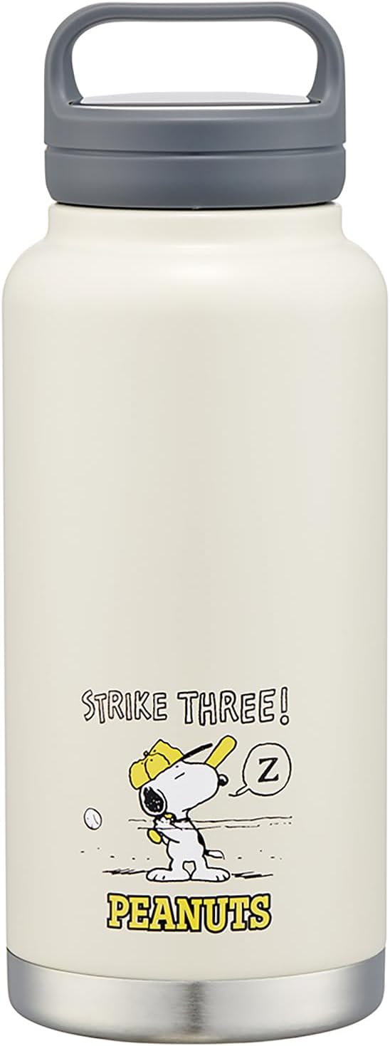 Skater Water Bottle 1200ml / 1.2 Liters with Handle, Large Capacity, Keeps Hot and Cold, Stainless Steel, Mug Bottle, Sports Bottle, Easy to Clean, Wide Mouth, Snoopy Baseball STSC12-A