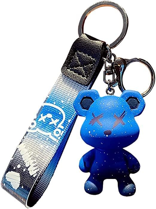 [AIXUAN] Men Women Boy Girl Cute Color Bear Key Knitting Idea Rope Resin Animal Pendant Metal Keychain (Grey)