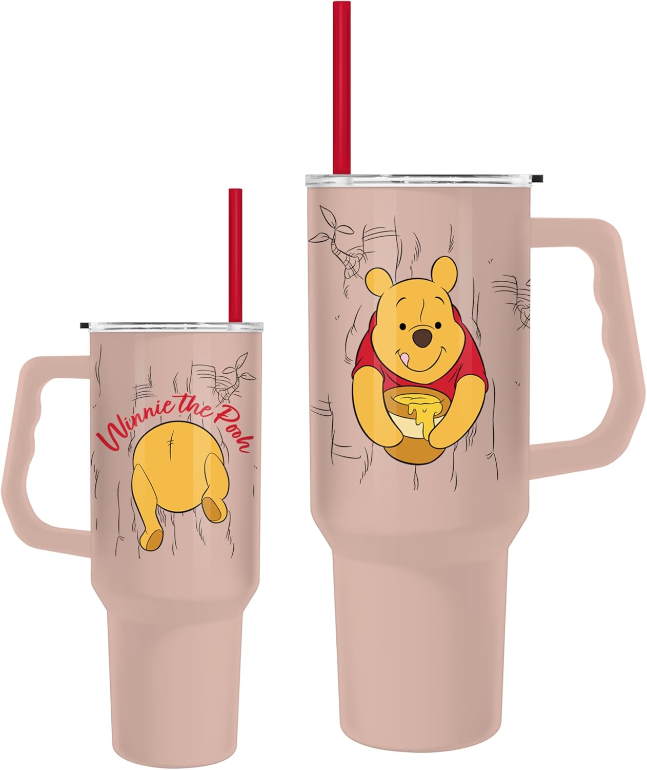 Silver Buffalo Disney Lilo and Stitch - Vaso de acero inoxidable de doble pared con asa y pajilla, diseño vintage, palmeras y flores, se adapta al portavasos estándar, 40 onzas