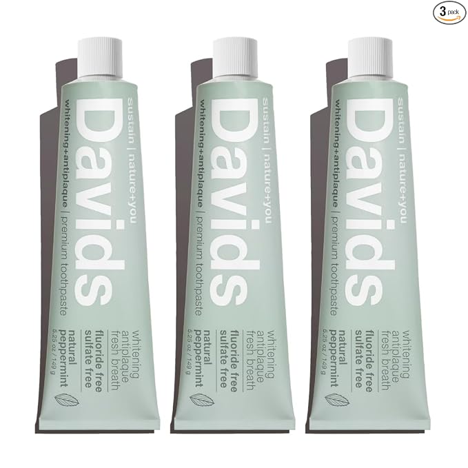 Davids Pasta de dientes sin flúor, blanqueamiento dental, antiplaca, sin SLS (sulfato), promueve la salud del esmalte, desintoxicación de boca y encías, verificado por EWG, menta verde natural, 5.25