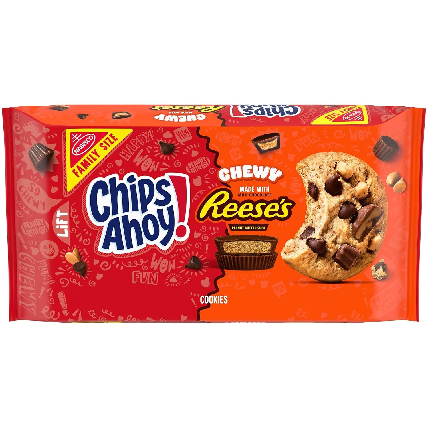 CHIPS AHOY! Galletas masticables con chispas de chocolate con Reese's Peanut Butter Cups, tamaño familiar, 14.25 oz (paquete de 2)