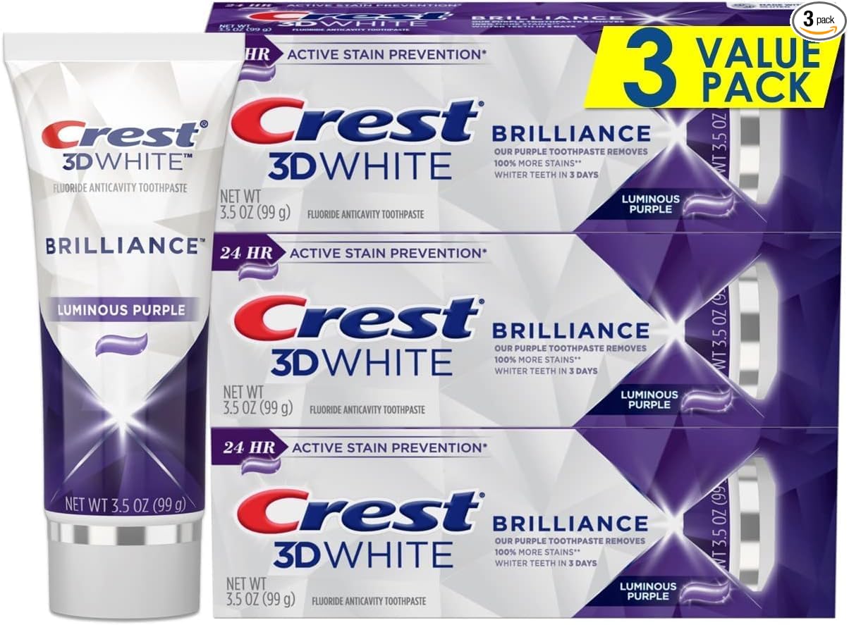 Crest 3D White Advanced, Teeth Whitening Toothpaste for Adults, 3.7 oz, 4 Pack, Cavity Protection Fluoride Toothpaste, Strengthens Enamel, Travel Size Toiletries