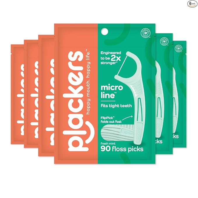 Plackers Micro Line - Aplicadores de hilo dental, palillo plegable FlipPick, Tuffloss, fácil almacenamiento con sello seguro, sabor a menta fresca, 300 unidades