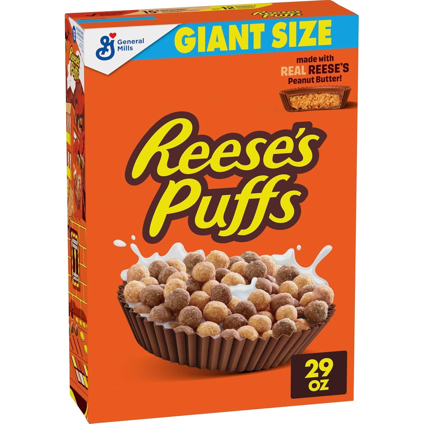 REESE’S PUFFS Chocolatey Peanut Butter Cereal, Kid Breakfast Cereal, Giant Size, 29 oz