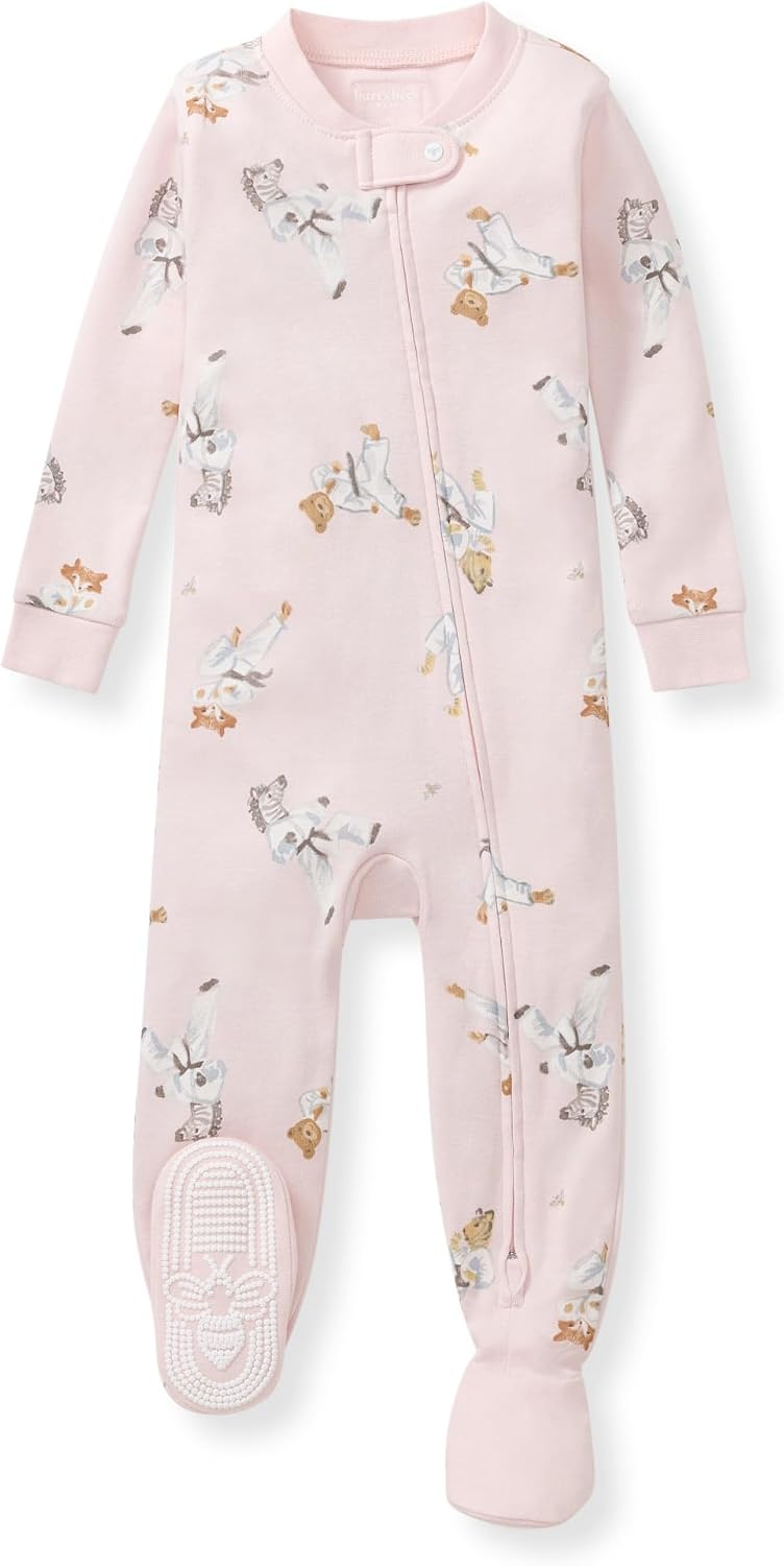 Burt's Bees Baby Pijama para niñas, 100% algodón orgánico, pijama de una pieza, overol con cremallera diagonal, ajuste cómodo