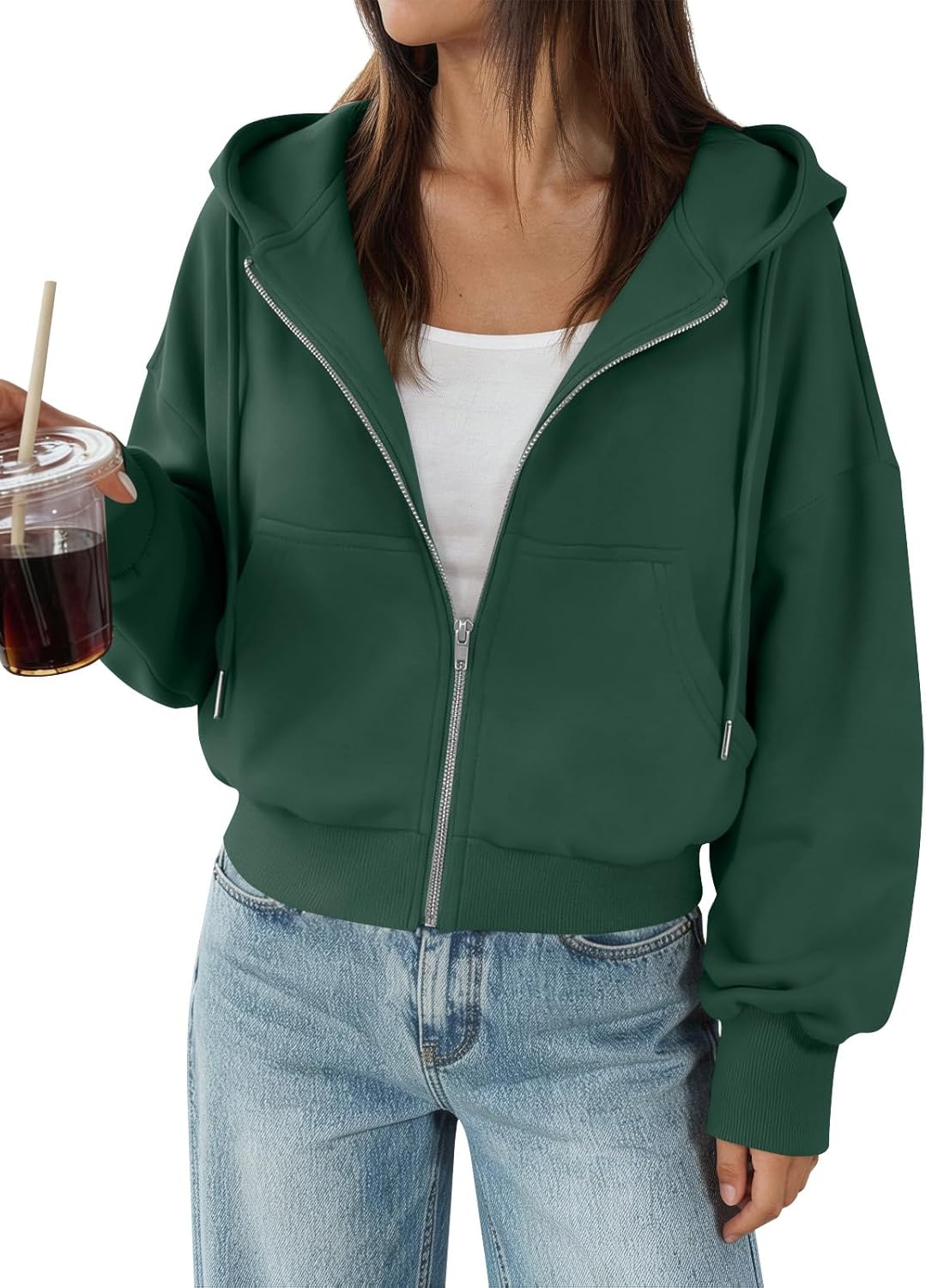 Trendy Queen - Sudaderas de vellón para mujer, con capucha y cremallera, modernas, para otoño, adolescentes y niñas