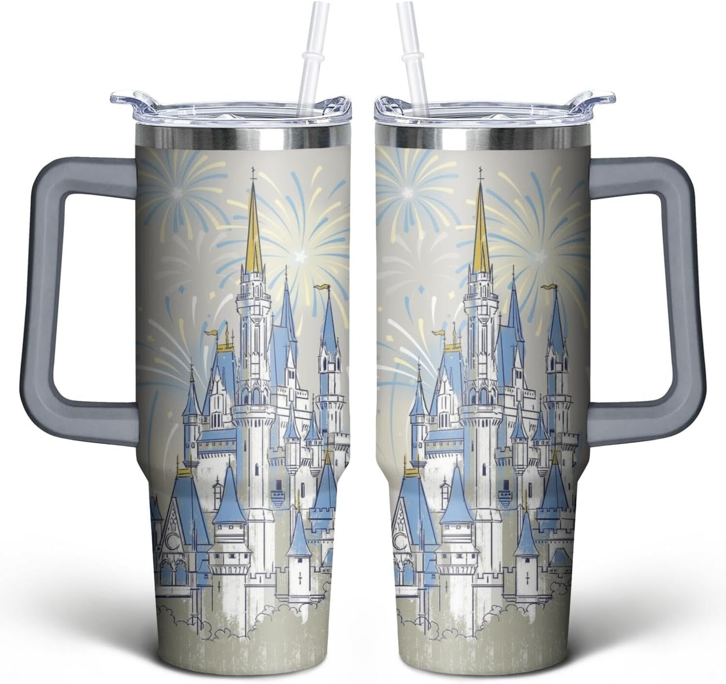 Vaso de acero inoxidable de 30 onzas con asa, tapa y pajita, taza aislada con lazo de estrella para regalos y viajes de mujer