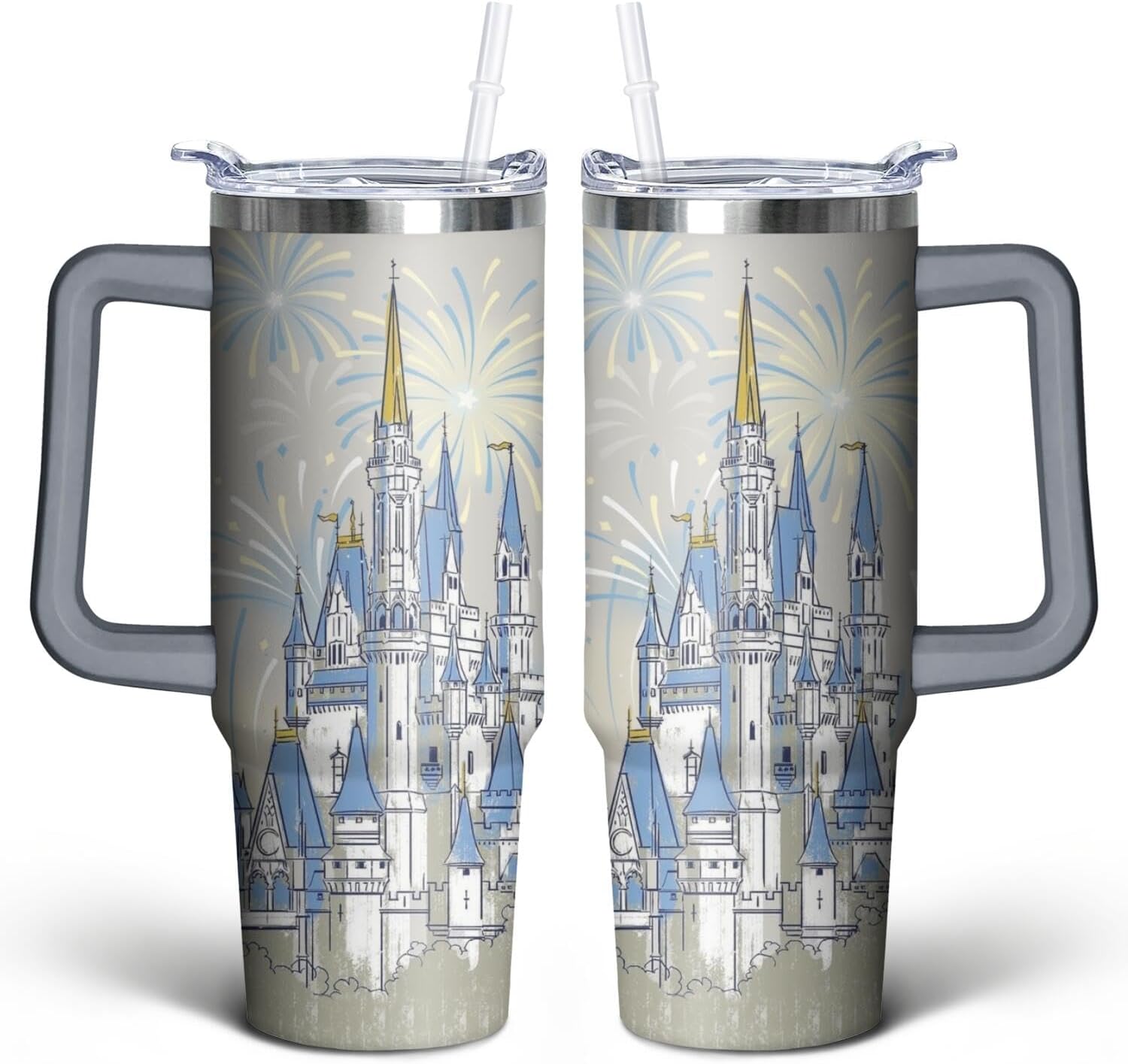 Vaso de acero inoxidable de 30 onzas con asa, tapa y pajita, taza aislada con lazo de estrella para regalos y viajes de mujer