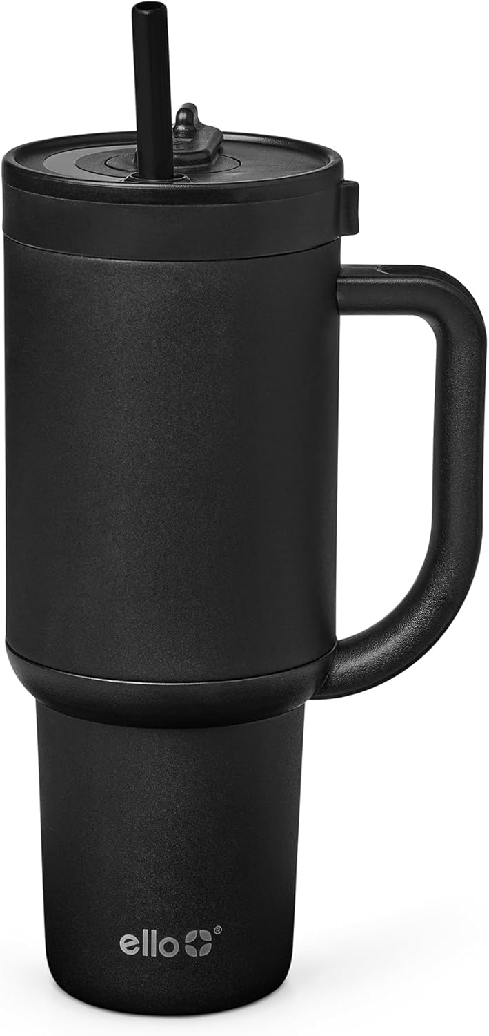 Ello Oasis - Vaso de 30 onzas con asa y pajita retráctil | Taza reutilizable de acero inoxidable aislada 100% a prueba de fugas, regalos para adolescentes, mujeres y hombres | Mantiene el frío durante