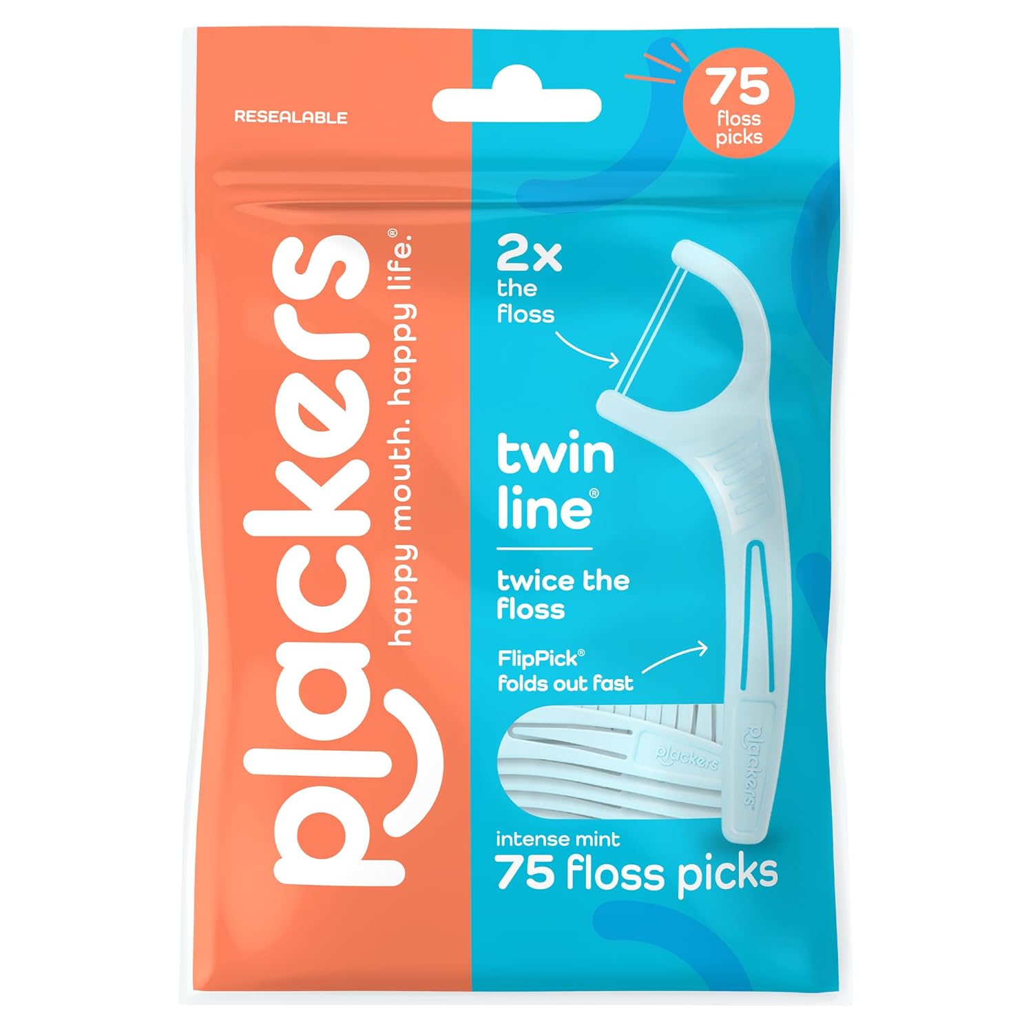 Plackers Twin Line - Púas de hilo dental de doble línea, fácil almacenamiento, sabor a menta fresca, 300 unidades