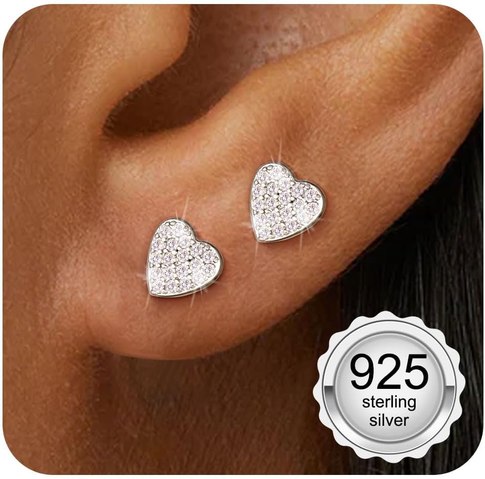 Adramata 925 Sterling Silver Earrings Women Girl Small Earrings Cubic Zirconia Hypoallergenic Piercing Ear Helix Tragus Earring Women Silver/Gold