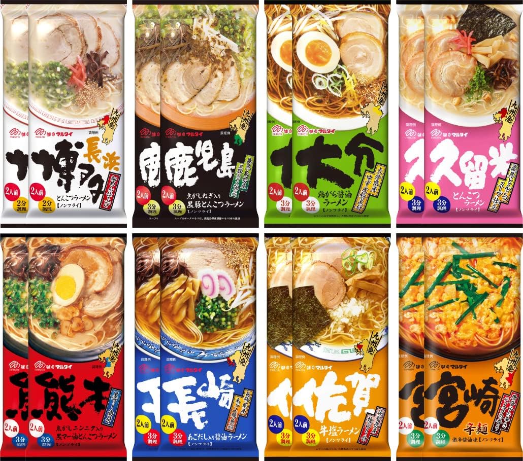 Marutai Kyushu Regional Stick Ramen 8-Type Set, 2 Each, Total 16 Pieces