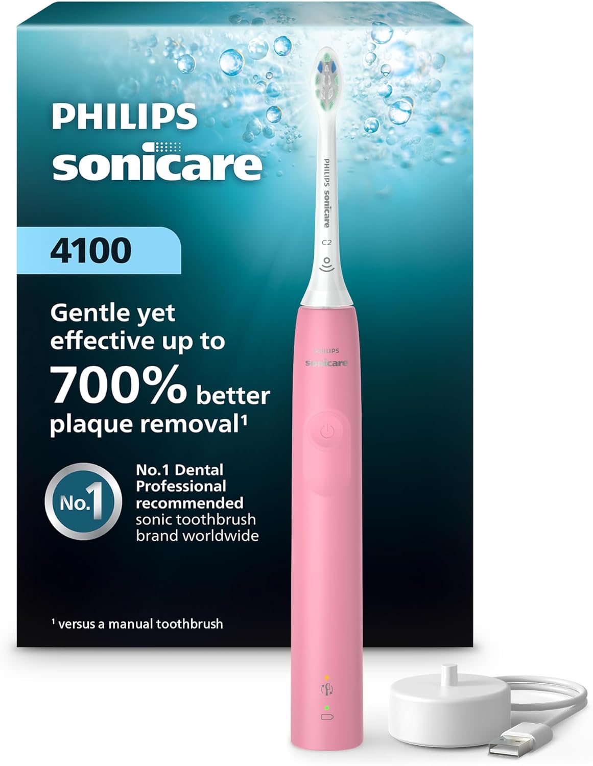 Philips Sonicare 4100 HX3681/24 - Cepillo de dientes eléctrico recargable con sensor de presión, color negro