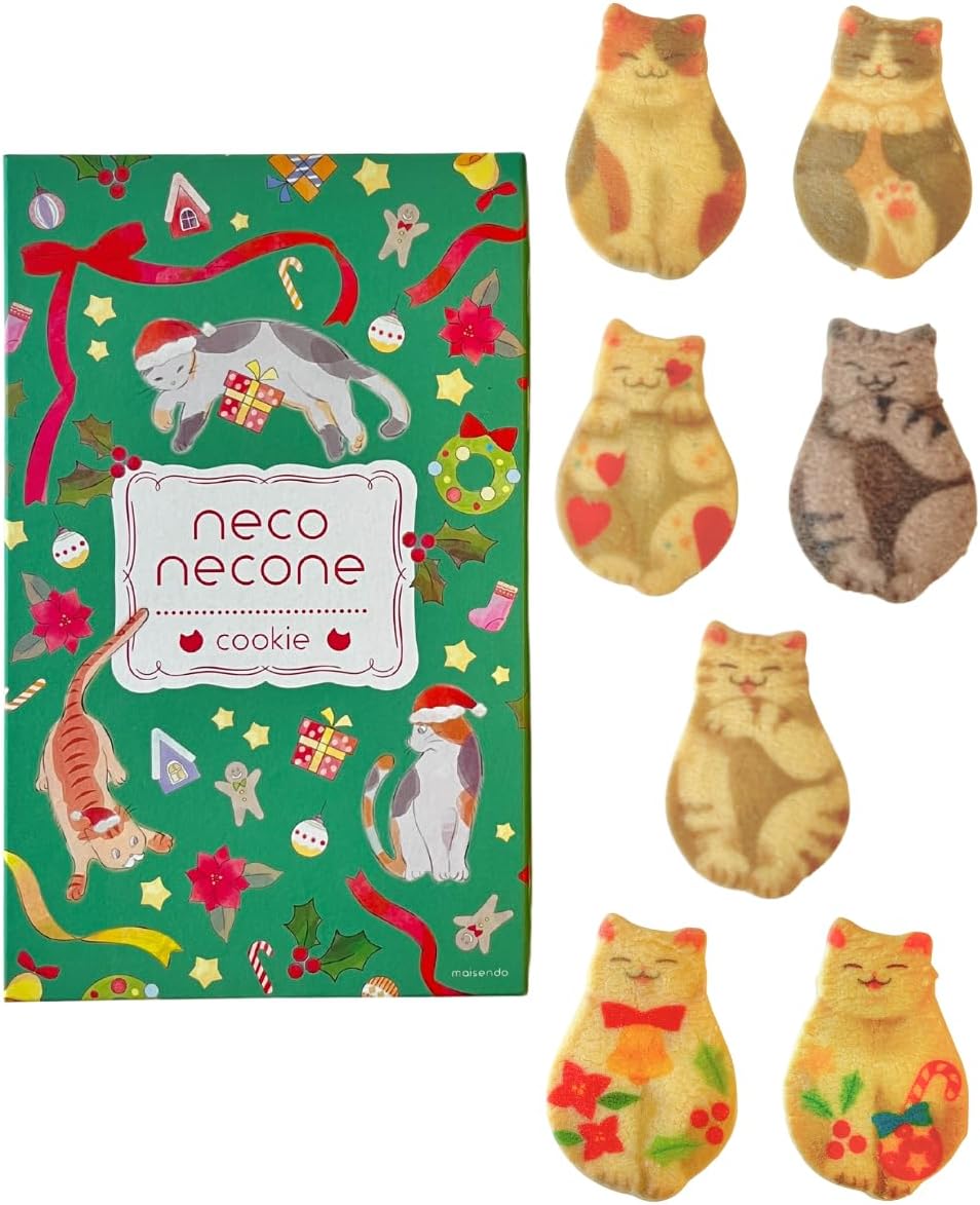 Neconecone Cat Cookie Snacks, Cute Cat Gift, Kyoto Souvenir (10 pieces) [Carefully Packed to Prevent Breaking] (Pink)