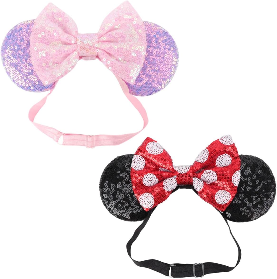 DRESHOW Minnie Ears Headbands Mouse Ears Sequins Bow Headbands Adjustable Elastic Headband Sequins Party Decoration Costume Cosplay for Women