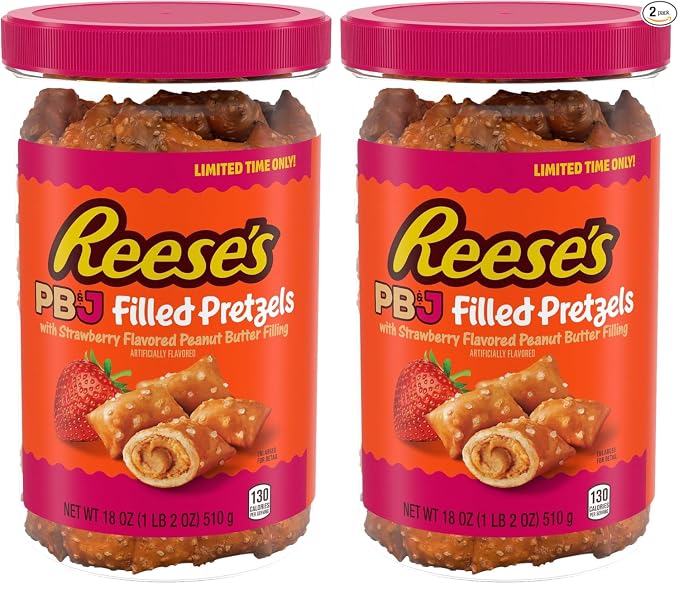 Reese's Filled Pretzels,Peanut Butter Pretzel Nuggets,Crunchy,Ready to Eat,Sweet and Salty Snack,18oz Jar,(Pack of 2)