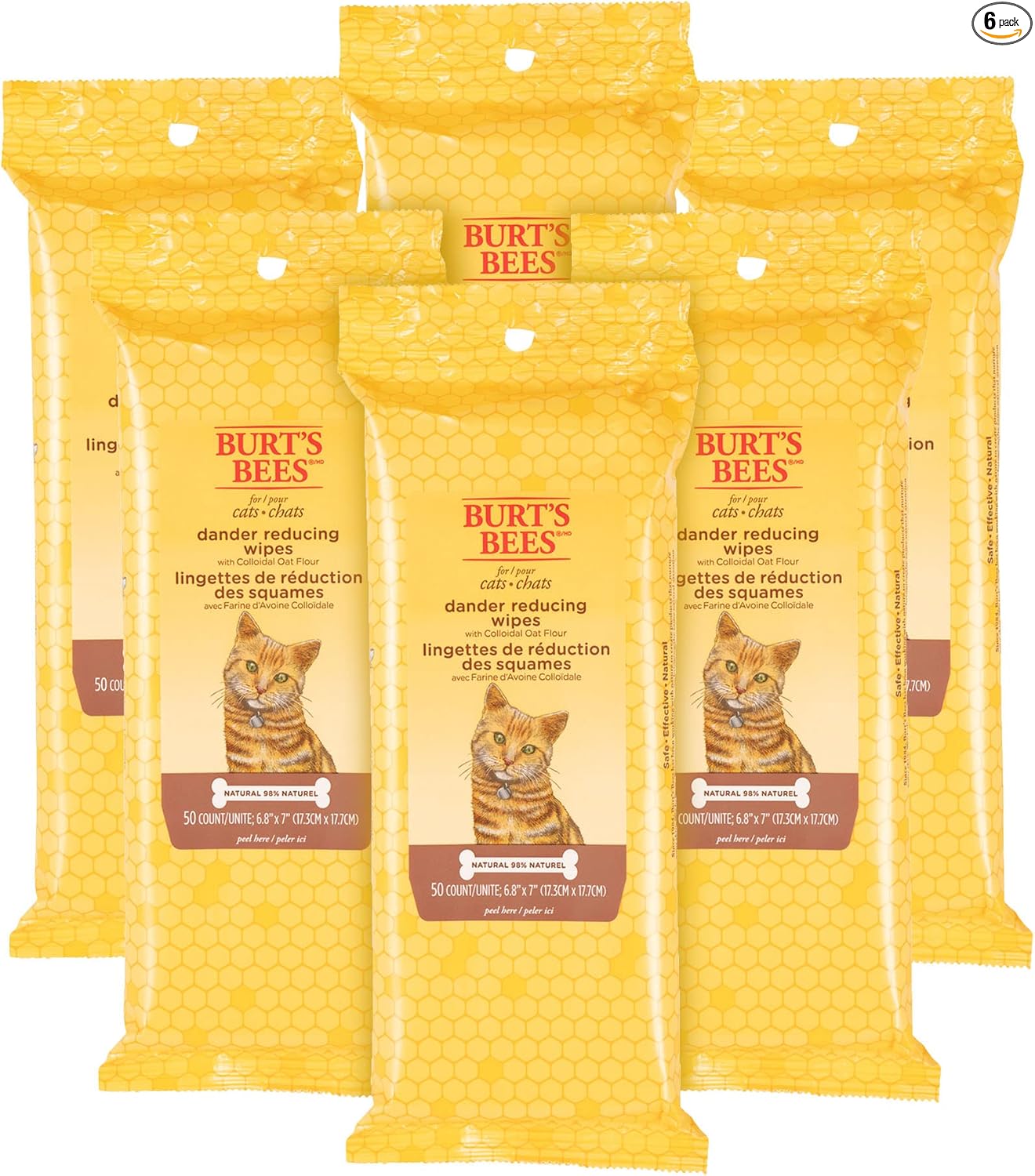 Burt's Bees for Pets Toallitas removedoras de caspa de gato, harina de avena coloidal y aloe para calmar la piel seca y reducir la descamación, paños de aseo sin perfume para gatos y gatitos, 50