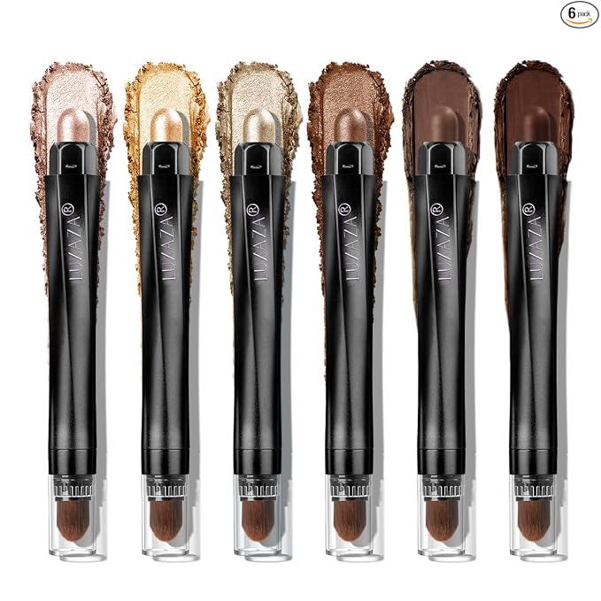 LUXAZA PRO Neutral Eyeshadow Stick Makeup 6PCS Set, Brown Nude Metallic Shimmer Matte Cream Eye Shadow Palette Eyeliner Brightener Pencil Crayon, Party Makeup - BROWN CANYON