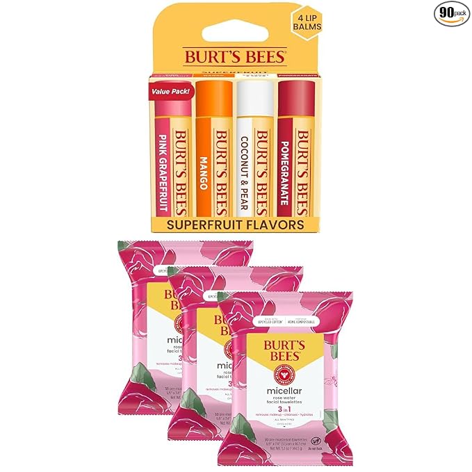 Toallitas faciales Burt's Bees de limpieza facial, toallitas desmaquillantes, limpiador micelar hidratante 3 en 1 con agua de coco y loto, 90 unidades (el embalaje puede variar)