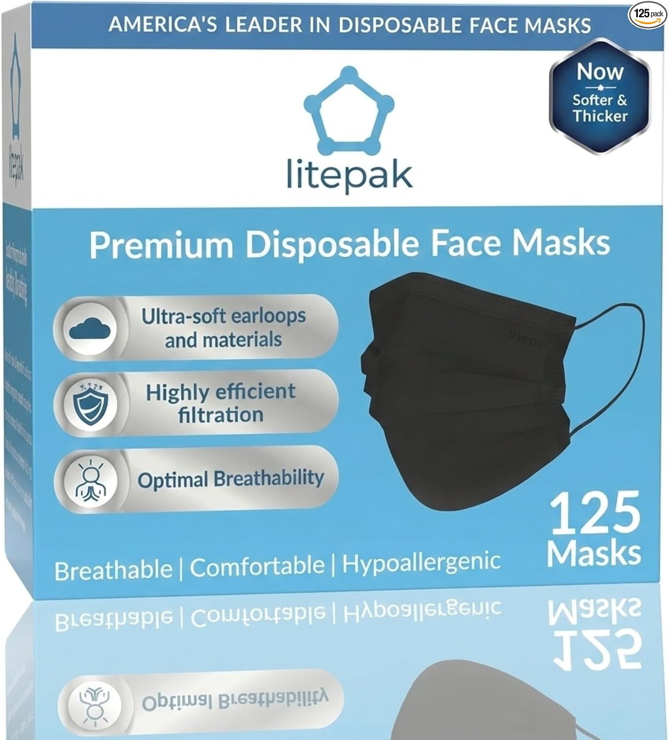 Máscara de filtro desechable 3 Ply Earlook, hipoalergénico, quirúrgico, dental, médico, de alta calidad., Azul, 1