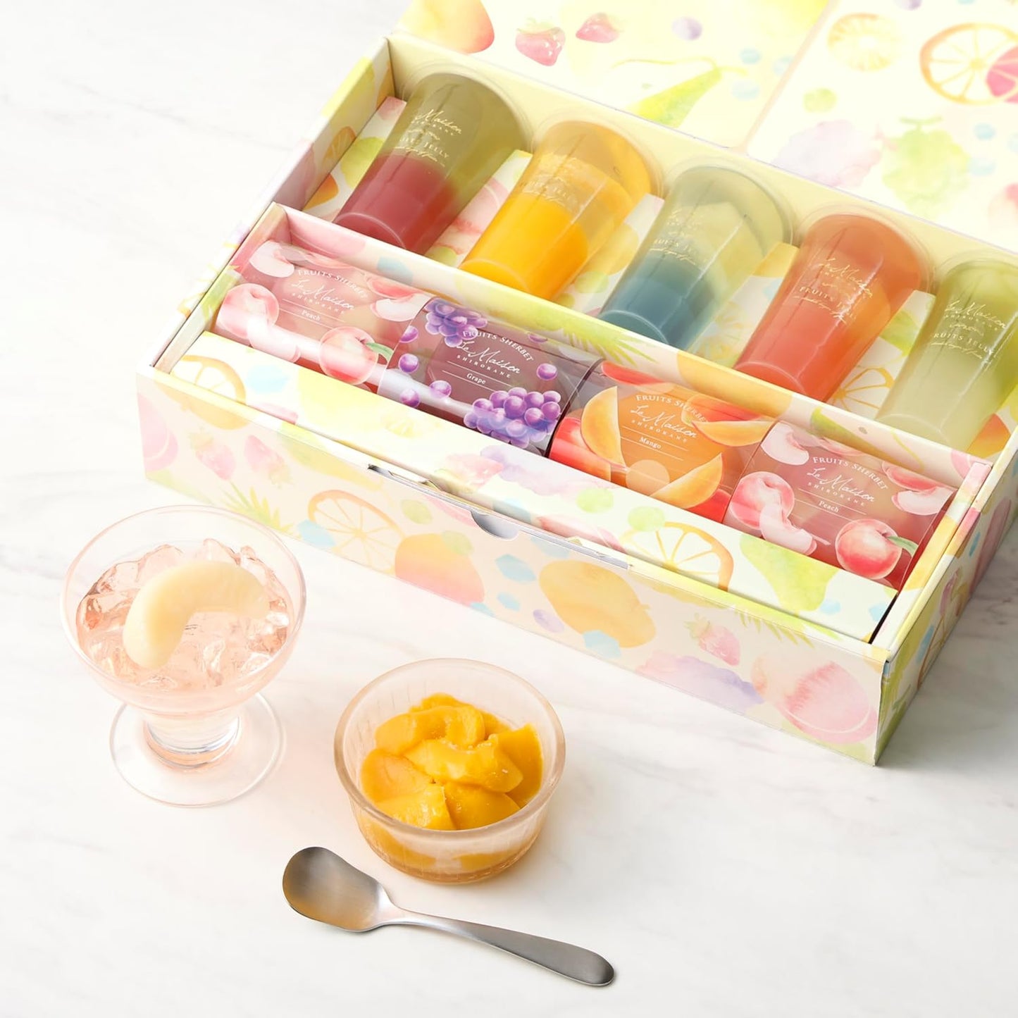 La Maison Platinum 2-Layer Fruit Jelly & Frozen Sherbet, Set of 7, Confectionery, Summer Gift, Assorted, Packaged, Individually Packaged, Store at Room Temperature, Gift
