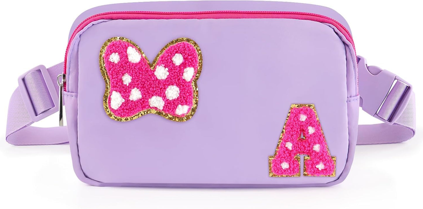 Riñonera con Lazo de Letra Inicial de Chenilla, Bolsa Cruzada Impermeable para Parque, Regalos de Navidad y Cumpleaños para Niñas Adolescentes, Hijas, Mujeres, Niños, Adultos, Linda Bolsa de Cinturón