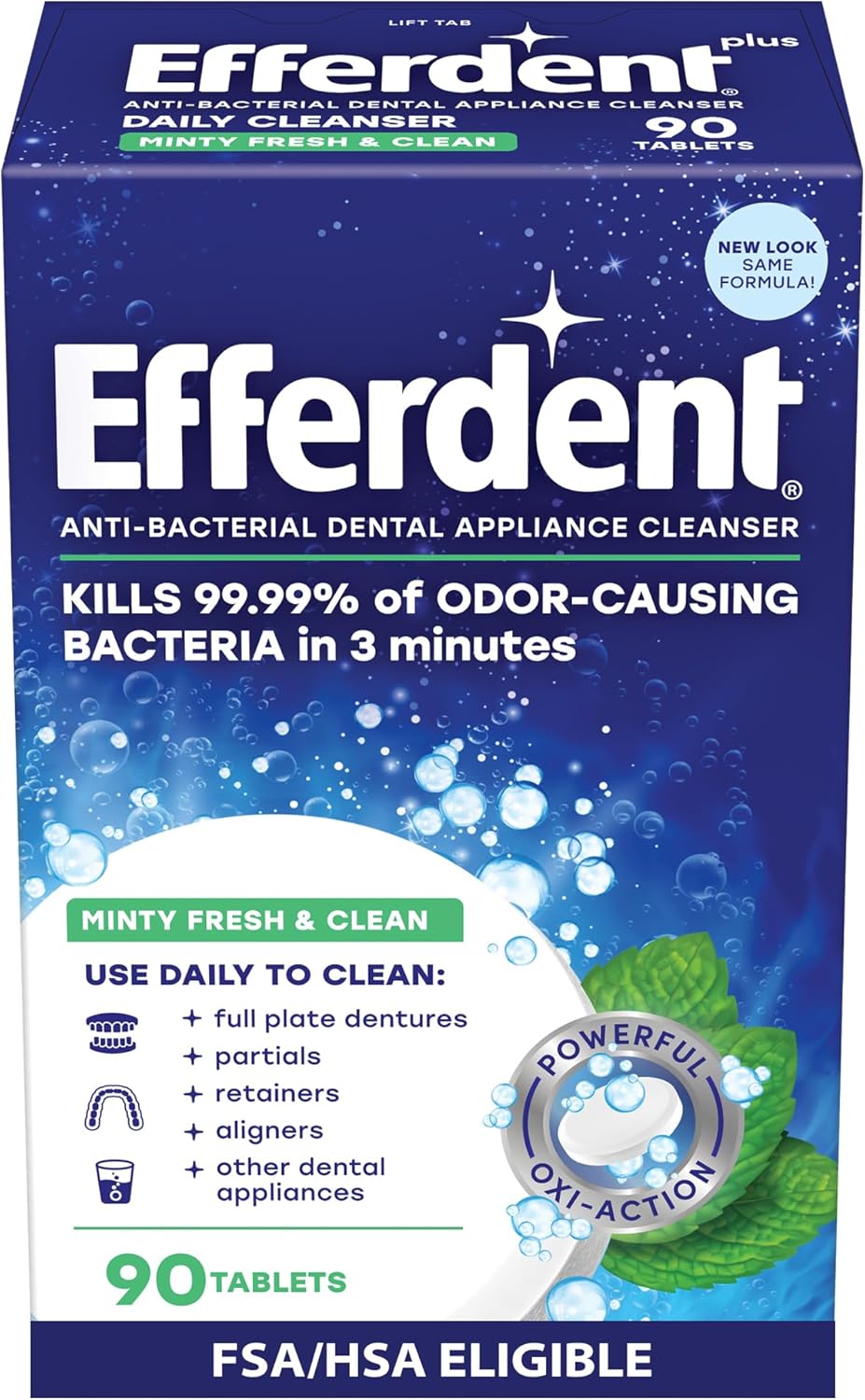 Efferdent Denture Cleaner Tablets – Dental Appliances, Aligners, Mouth Guard, and Retainer Cleaner Tablets, Minty Fresh & Clean, 126 Count