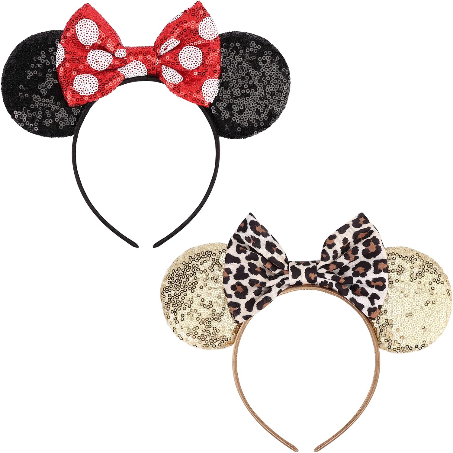 AQOKKA Mouse Ears Headband with Bow and Minnie Ears Hair Accessories for Women Girls Birthday Party Decoration