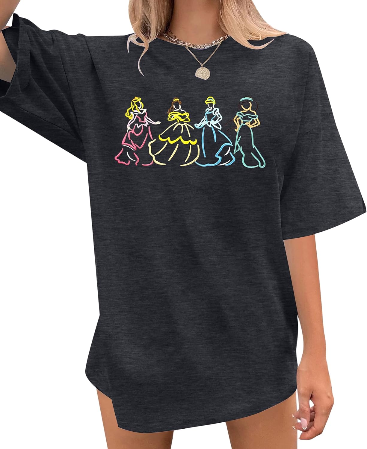 Camisa mágica para mujer, camisas bordadas de princesa, de gran tamaño, para vacaciones familiares, camisetas casuales de vacaciones