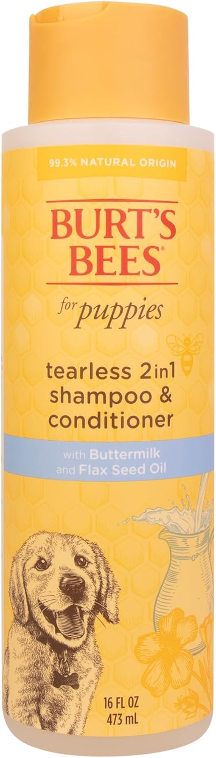Burt's Bees for Pets Champú y acondicionador para cachorros sin lágrimas con suero de leche, champú suave 2 en 1 para cachorros, limpia y acondiciona la piel sensible, 16 onzas líquidas, paquete de 6