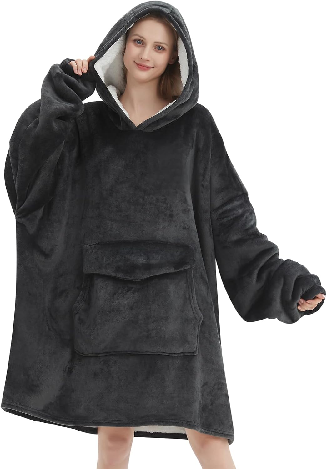 Mewkou - Manta con capucha portátil para adultos, manta con capucha de forro polar sherpa de gran tamaño para mujeres y hombres, Dachshund