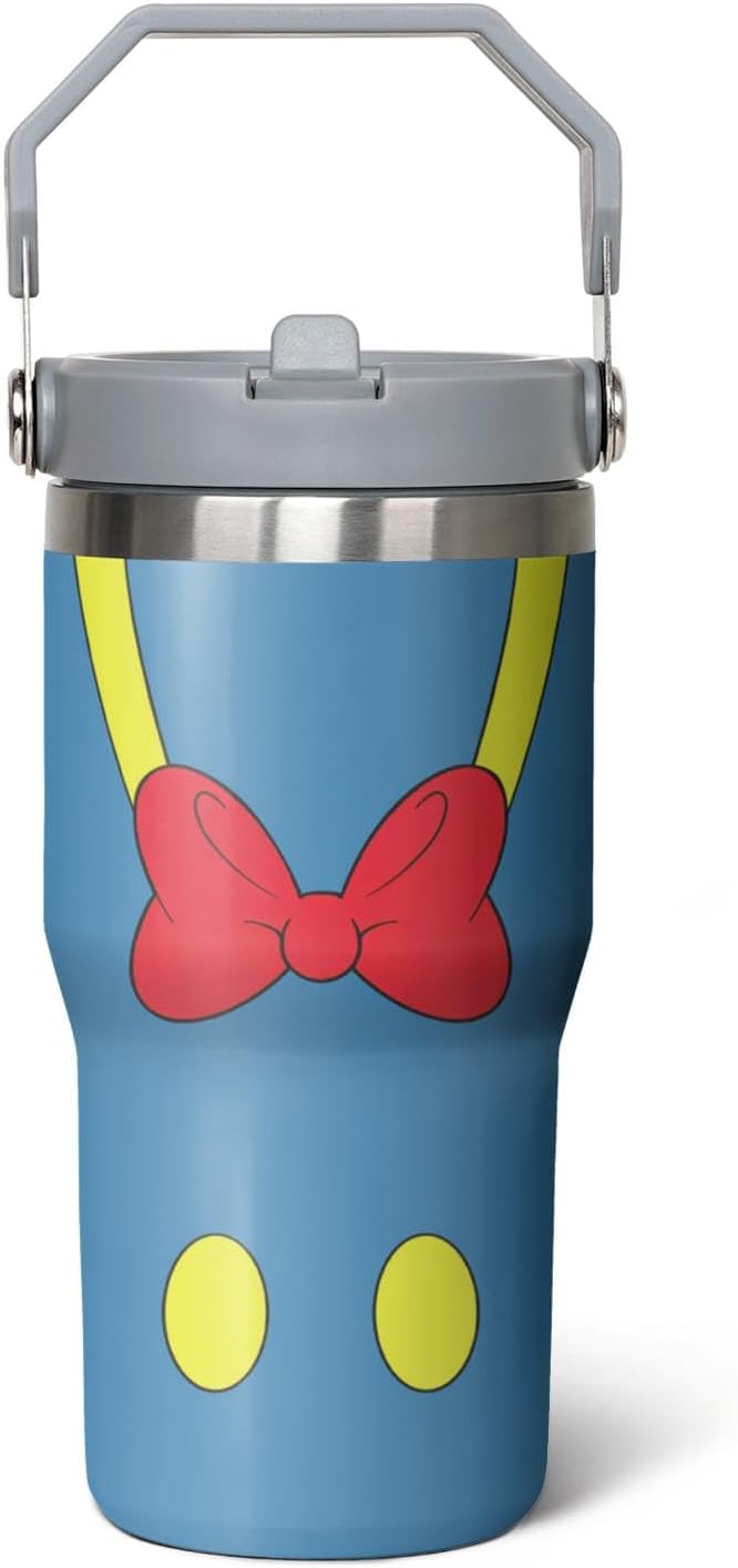 Taza de dibujos animados de ratón de 20 oz con tapa y popote abatible de acero inoxidable aislado con asa superior en la parte superior, color negro, taza de café para viajes - Regalo de