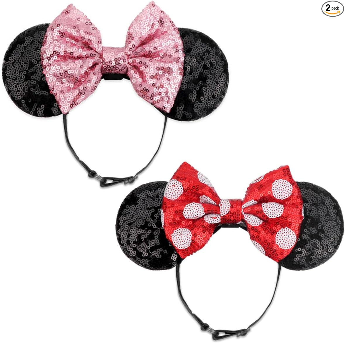 DRESHOW Minnie Ears Headbands Mouse Ears Sequins Bow Headbands Adjustable Elastic Headband Sequins Party Decoration Costume Cosplay for Women