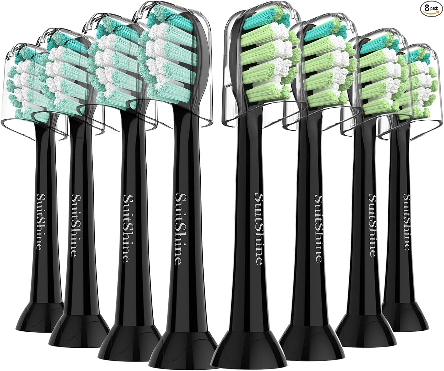 SuitShine Cabezales de repuesto para cepillos de dientes compatibles con Philips Sonicare y más mangos de clic, paquete de 8 unidades, color blanco