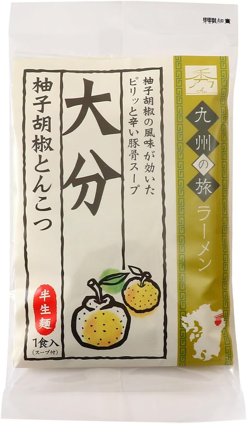 Mirokuya Shuomen Koubou Kyushu Travel Ramen Oita Yuzu Pepper Kotsu Ramen, 1 Serving (3.2 oz (90 g), Soup 1.3 oz (37 g) x 2 Bags, Instant, Semi-Raw Noodles, Local Ramen, Easy and Easy
