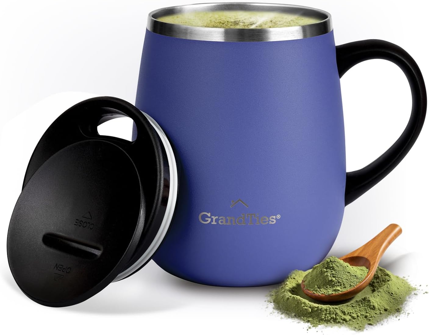 GRANDTIES 19 Colors Premium Vacuum Insulated Mug, 16.2 fl oz (460 ml), Mug with Easy Open Slide Lid, Stainless Steel, Double Wall Vacuum Insulation, Hot & Cold Protection, Popular in Office (Atlantis