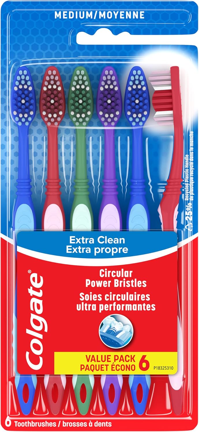 Cepillo de dientes Colgate Extra Clean, cepillo de dientes suave para adultos, 6 unidades (paquete de 1)