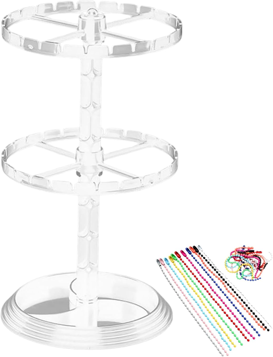 Keychain Storage Acrylic Case Acrylic Keychain Gacha Gacha Compatible Side-by-Side Drawer 2-Tier W25×D17×H18cm Otaku Activity Transparent Display (Pink)