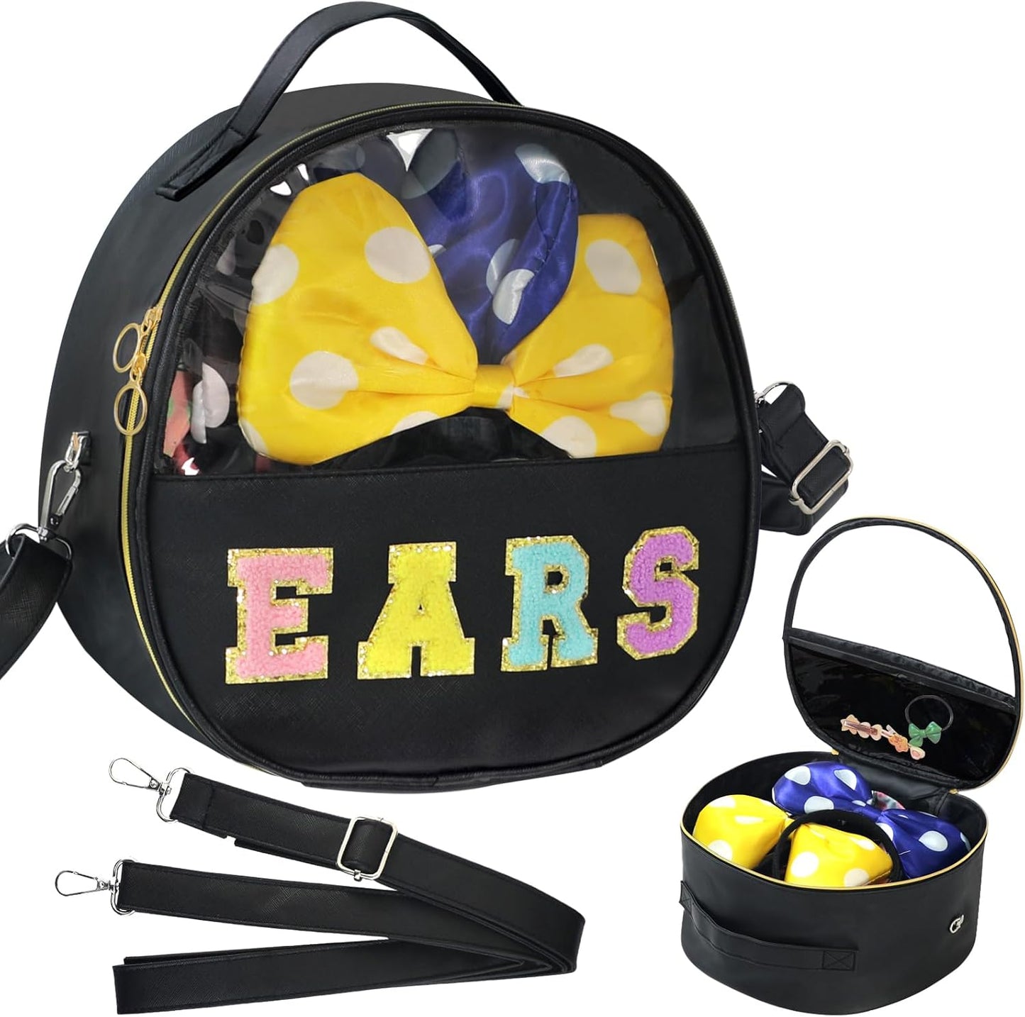 Estuche de Viaje Translúcido con Orejas de Ratón, Diadema de Letras de Chenilla Soporte para Orejas Organizador de Almacenamiento Impermeable de Accesorios para el Cabello para Mujeres