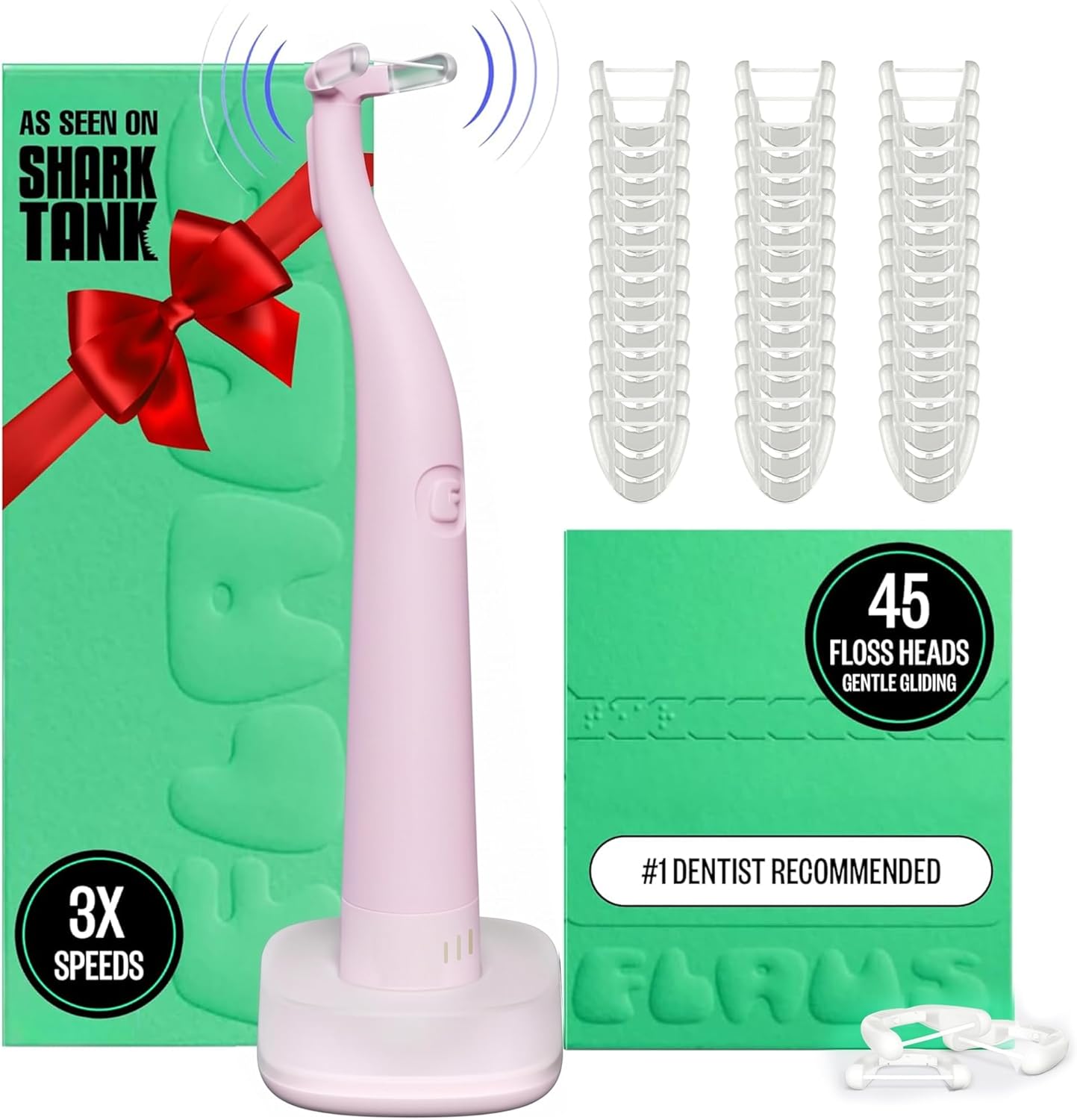 FLAUS Electric Flosser (Gentle Glide) - Shark Tank + Oprah's List - Water Floss Alternative - Dental Plaque Remover for Adults - Easy Vibration Power Flossing - Safe Portable Gum + Teeth Cleaning Tool