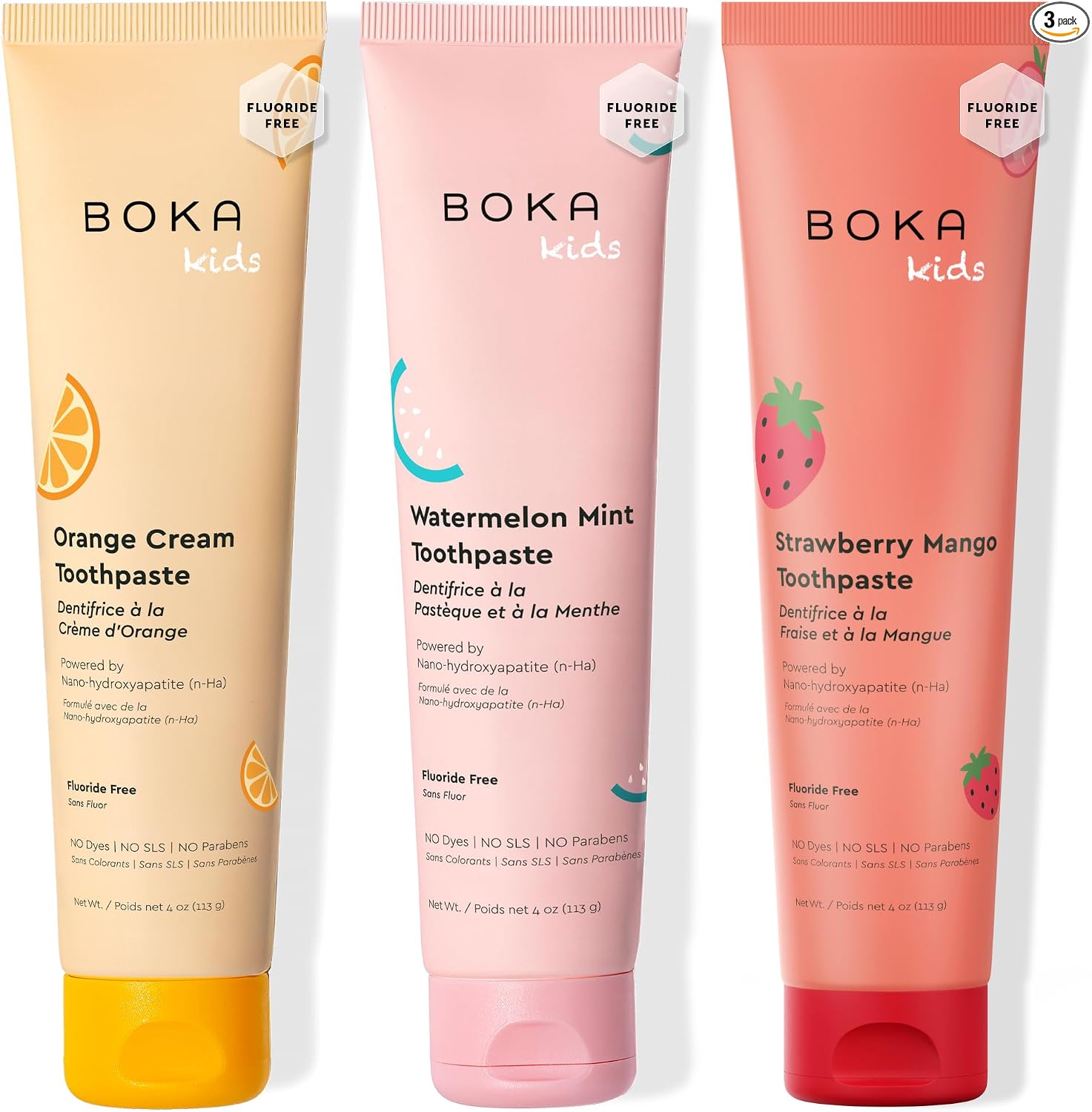 Boka Pasta de dientes sin flúor Nano Hydroxiapatite Pasta de dientes - Sabor fresa y mango, 4 oz 1 paquete