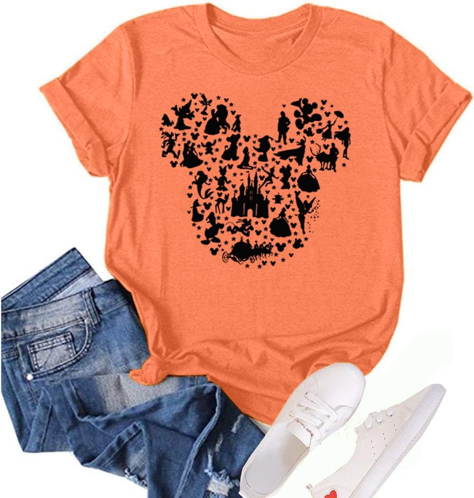 Camiseta de manga corta con diseño de castillo mágico para mujer, diseño de hadas, informal, para vacaciones, vacaciones