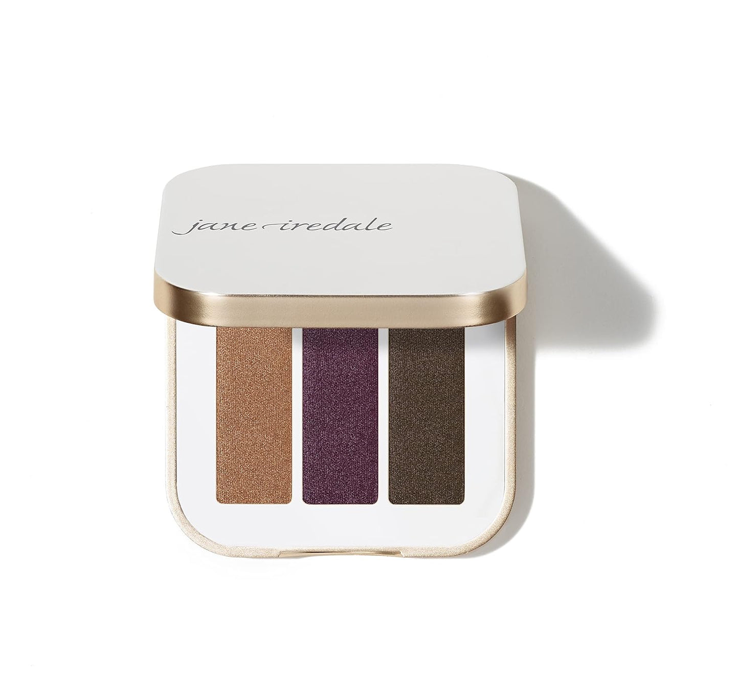 Sombra de ojos PurePressed triple de jane iredale, color mineral altamente pigmentado, fórmula de larga duración y resistente a arrugas, segura para ojos sensibles