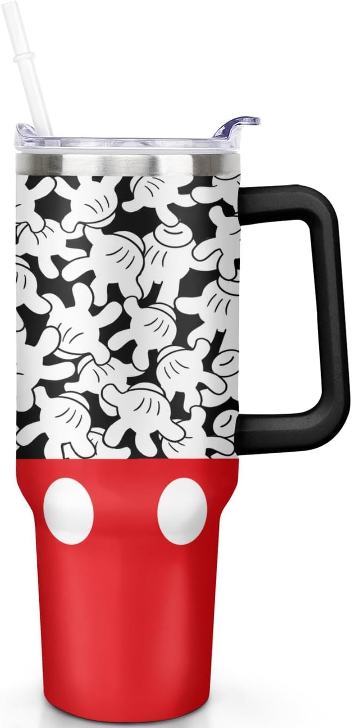 Vaso Tumbler de Ratón de Dibujos Animados de 40 Oz con Tapa y Pajita de Acero Inoxidable Aislado con Asa Lazo Taza de Café de Viaje - Regalo de Cumpleaños, Navidad