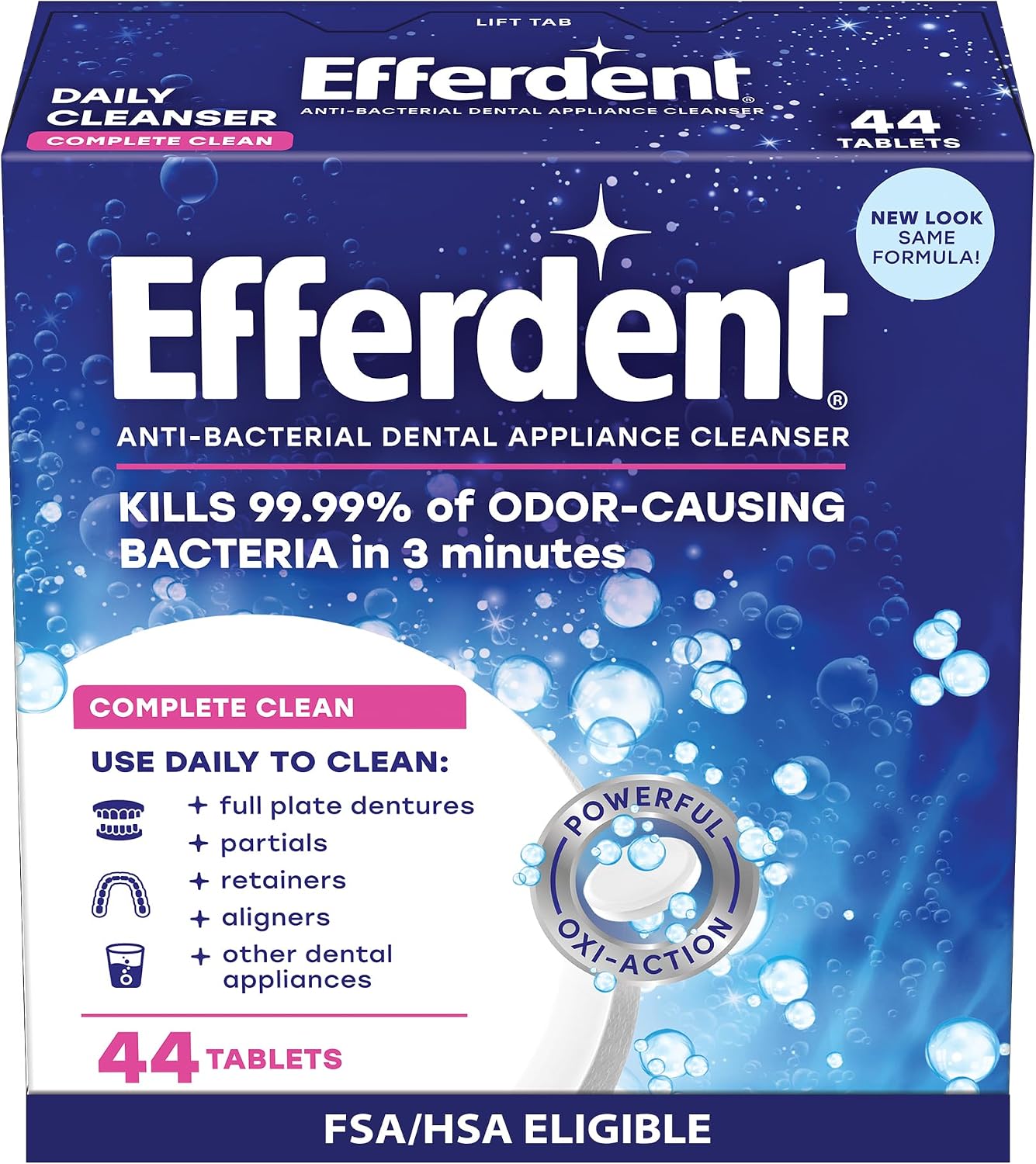 Efferdent - Tabletas de limpieza dental, completamente limpio, 102 tabletas